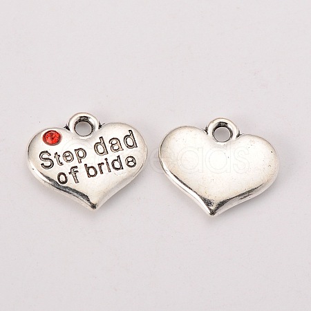 Wedding Theme Antique Silver Tone Tibetan Style Alloy Heart with Step Dad of Bride Rhinestone Charms TIBEP-N005-22E-1