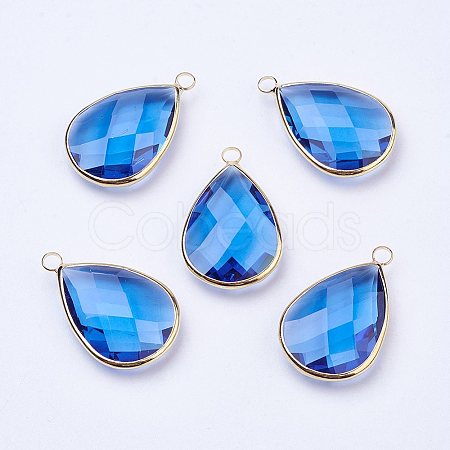 Golden Tone Brass Glass Teardrop Pendants GLAA-M006-A-21G-1