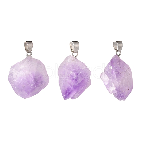 3Pcs Natural Amethyst Pendants G-FS0001-01-1