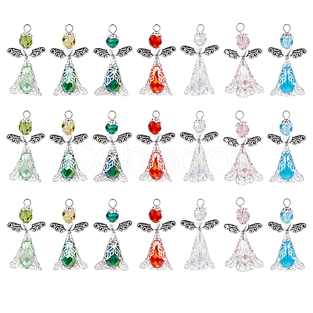 21Pcs 7 Colors Electroplate Glass Bead Pendants PALLOY-FH00162-1