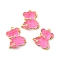 Transparent Resin Crystal Rhinestone Pendants, Bear Charms, with Rack Plating Real 14K Gold Plated Brass Findings, Long-Lasting Plated, Cadmium Free & Lead Free, Hot Pink, 23.5x20.5x8mm, Hole: 1.5mm