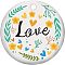 Handmade Porcelain Pendants, Flat Round with Word Love, Yellow Green, 75x2mm