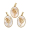 Rack Plating Brass Pave Shell Oval Pendants, Birth Flower Charms, Real 18K Gold Plated, Long-Lasting Plated, Lead Free & Cadmium Free, Seashell Color, 25.5x16x4.5~5.5mm, Hole: 5.5x3mm