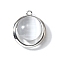 Brass Pendants, Flat Round, with Cat Eye, Platinum, 15.5x13.5x4mm, Hole: 1mm