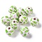 Summer Hawaii Theme Schima Wood European Beads, Large Hole Beads, Round with Monstera, Flamingo Pattern, 15~16mm, Hole: 4mm