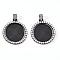 Alloy Pendant Cabochon Settings, with Crystal Rhinestone, Cadmium Free & Lead Free, Double-sided Tray, Flat Round, Electrophoresis Black, Tray: 30mm, 44.5x43x3mm, Hole: 9.5x5mm