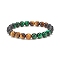 Natural Tiger Eye & Black Agate Round Beaded Stretch Bracelet, Gemstone Jewelry for Women, Green, Inner Diameter: 2-1/8 inch(5.5cm)