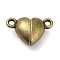 Brass Magnetic Clasps with Loops, Heart, Antique Bronze, 9.5x14.5x6.5mm, Hole: 1.6mm