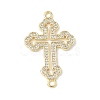 Brass Micro Pave Clear Cubic Zirconia Hollow Cross Connector Charms KK-C104-16G-1