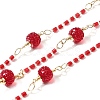 Brass Hexagonal Column Glass Seaded Beaded & Resin Round Beaded Link Chains CHC-G026-01D-1