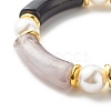 Chunky Acrylic Curved Tube Beads Stretch Bracelet for Teen Girl Women BJEW-JB06993-02-4