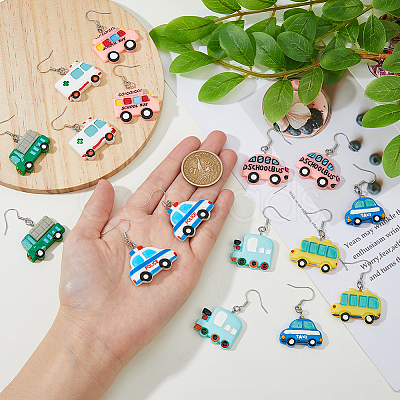 8 Pair 8 Style Resin Car Dangle Earrings with Iron Pins EJEW-AB00044-1