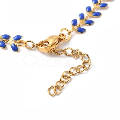 Enamel Ear of Wheat Link Chain Necklace NJEW-P220-02G-1