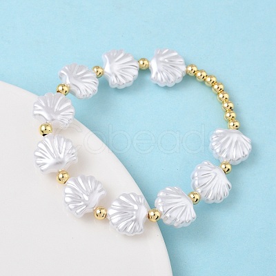 Brass & Plastic Beaded Stretch Bracelets for Women BJEW-F515-09G-1