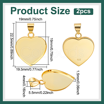 2Pcs 925 Sterling Silver Pendant Cabochon Settings STER-PH0004-70A-1