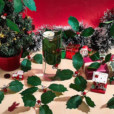 45Pcs Foam & Cloth Artificial Holly Leaves AJEW-SC0031-52A-1
