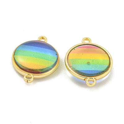 Rack Plating Brass Pave Rainbow Color Resin Connector Charms KK-M290-03C-G-1