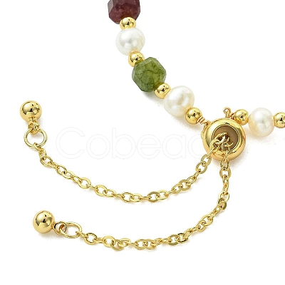Adjustable Natural Tourmaline & Cultured Freshwater Pearl Beads Slider Bracelets for Women BJEW-JB13609-01-1