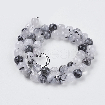 Natural Black Rutilated Quartz Beads Strands G-G448-8mm-13-1