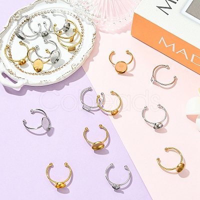 9Pcs 9 Styles Ion Plating(IP) 304 Stainless Steel Open Cuff Ring Components STAS-YW0003-18G-1