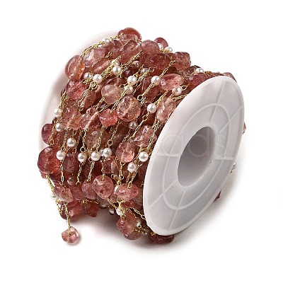 Handmade Natural Strawberry Quartz Nuggets Beaded Chains CHC-F020-04G-09-1