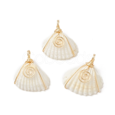 Natural Spiral Shell Copper Wire Wrapped Pendants PALLOY-TA00015-1