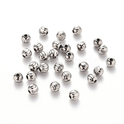 Tarnish Resistant 201 Stainless Steel Corrugated Beads STAS-S103-17C-P-1