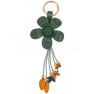 Leather and Alloy Keychain HJEW-WH20022-04B-10-1