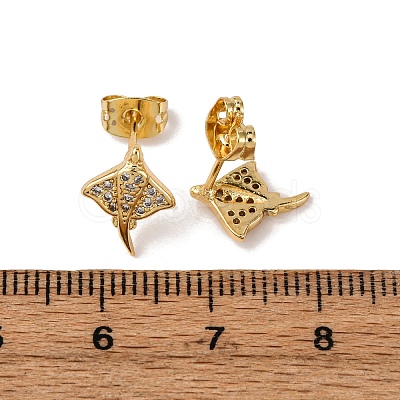 Brass Micro Pave Clear Cubic Zirconia Stud Earrings LS-EJEW-D328-04G-01-1