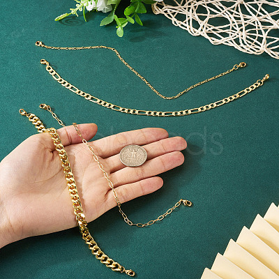 4Pcs 4 Styles Brass Paperclip & Cuban Link 7 Curb Chains AJEW-TAC00042-1