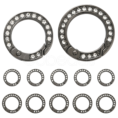 16Pcs 2 Styles Alloy Rhinestone Spring Gate Rings FIND-SP0004-52A-1