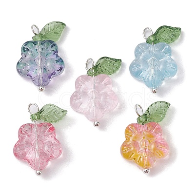 10Pcs 5 Color Transparent Glass Flower & Acrylic Leaf Pendants PALLOY-JF02287-01A-1