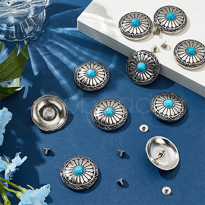 10Pcs Tibetan Style Alloy with Synthetic Turquoise Buttons BUTT-HY0001-09-1