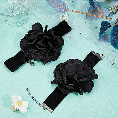 Gothic Cloth Flower Cord Bracelet & Choker Necklace NJEW-CP0001-04A-1