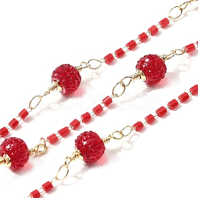Brass Hexagonal Column Glass Seaded Beaded & Resin Round Beaded Link Chains CHC-G026-01D-1