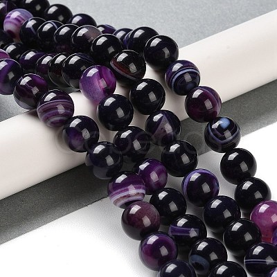 Natural Striped Agate/Banded Agate Beads Strands G-Z060-A01-C12-1