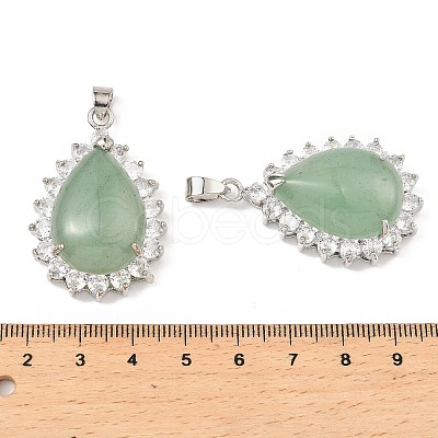 Natural Green Aventurine & Rhinestone Pendants G-K338-31P-05-1
