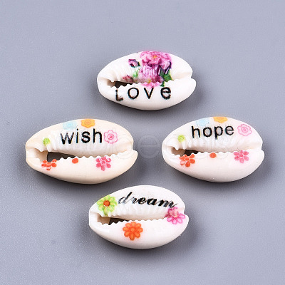 Printed Natural Cowrie Shell Beads SHEL-S266-16-1