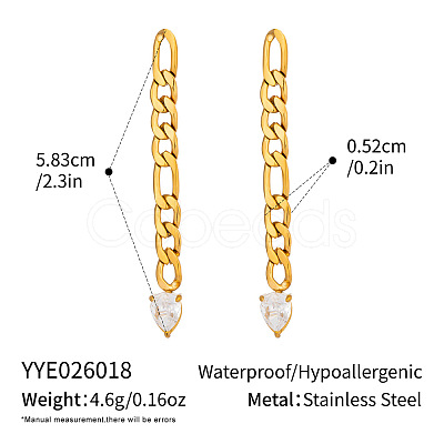 304 Stainless Steel Pave Cubic Zirconia Curb Chains Stud Earrings for Women FE1813-1-1