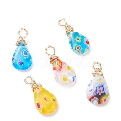 20Pcs Handmade Millefiori Glass Pendants PALLOY-JF01290-S-1