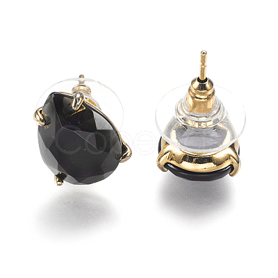 Natural Obsidian Stud Earrings X-EJEW-L196-03G-1