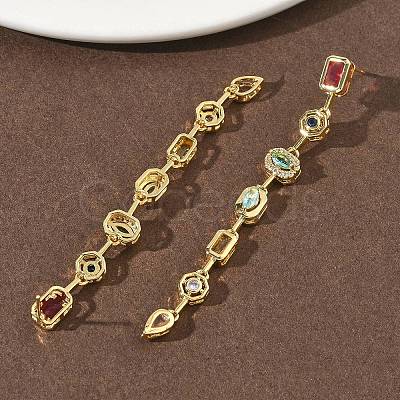 Rectangle with Teardrop Brass Micro Pave Cubic Zirconia Dangle Stud Earrings EJEW-G452-10G-1
