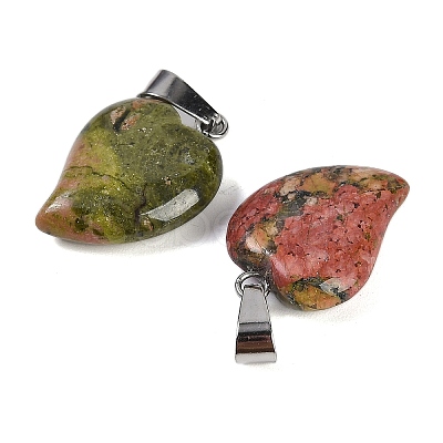 Natural Unakite Heart Pendants G-H073-03P-10-1