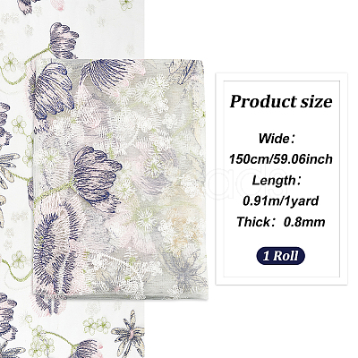Embroidered Flowers Polyester Tulle Lace Fabric DIY-WH0449-31A-1