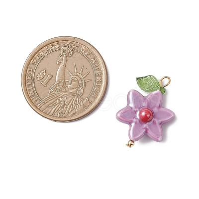 Glazed Flower Porcelain Pendants PALLOY-TA00353-1