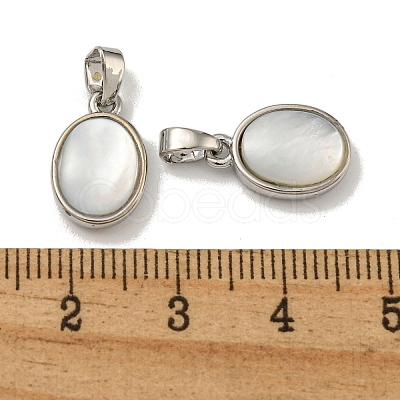 Rack Plating Brass Pave Natural White Shell Oval Charms KK-U025-07P-01-1