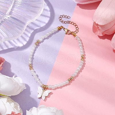 Butterfly Alloy Acrylic Charm Bracelets BJEW-JB10487-01-1