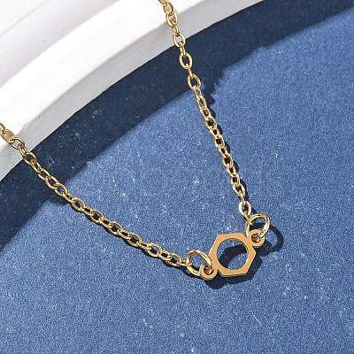 304 Stainless Steel Chemical Symbol Pendant Necklaces NJEW-Z073-03G-01-1