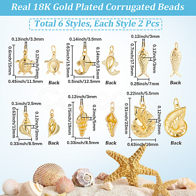 12Pcs 6 Styles Rack Plating Brass Pendants KK-BBC0023-99-1