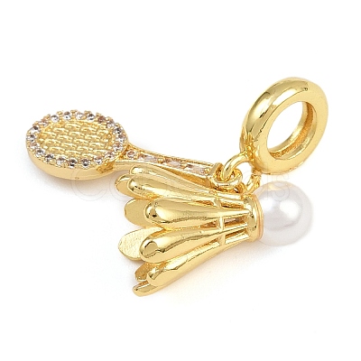 Brass Micro Pave Clear Cubic Zirconia Badminton & Racket European Dangle Charms KK-I352-13G-1